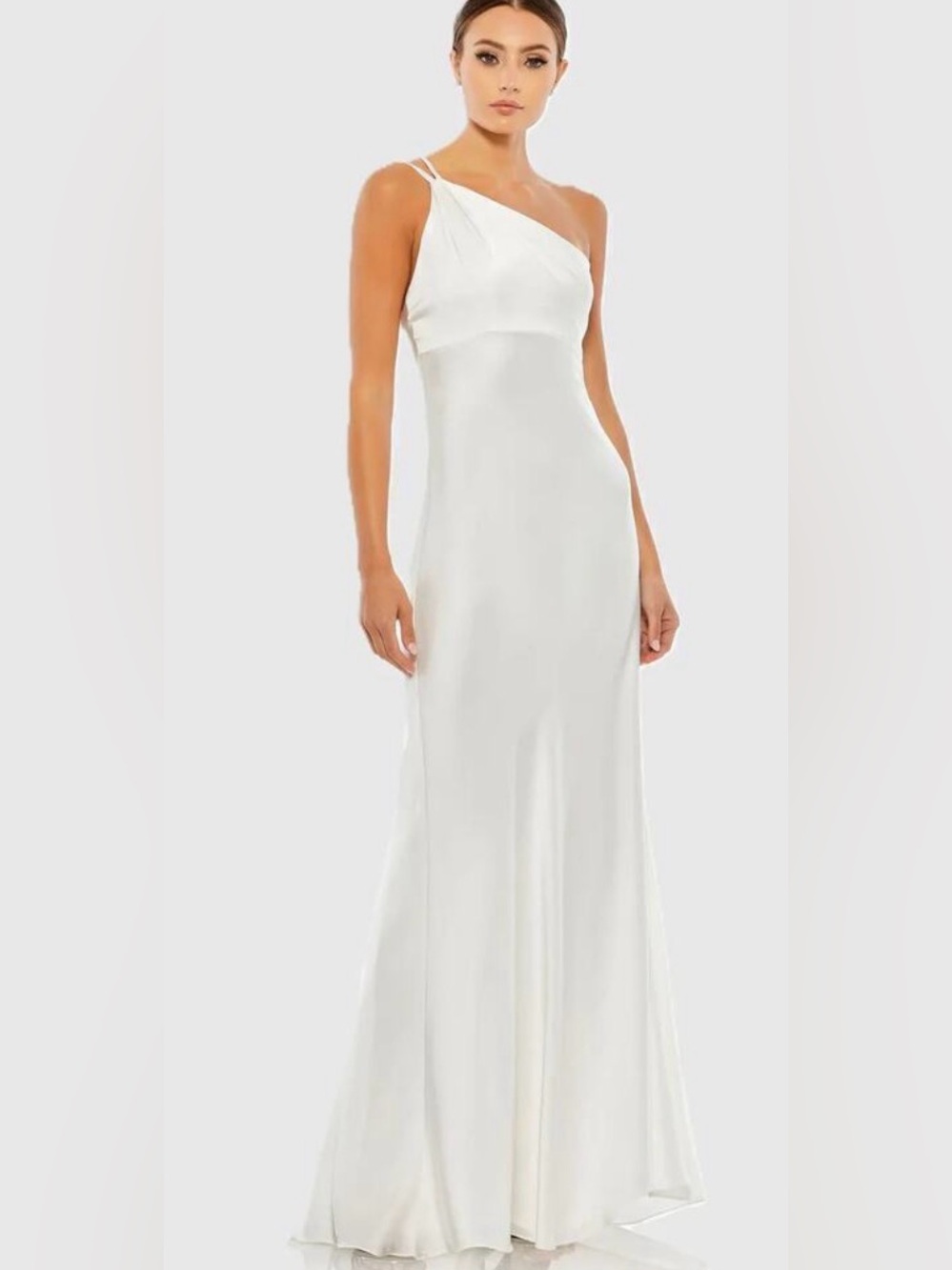 NWT Mac Duggal White One-Shoulder Satin Gown Size 0